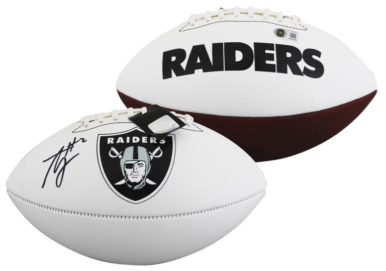 Raiders Ashton Jeanty Signed Franklin White Panel Logo Football BAS Witnessed