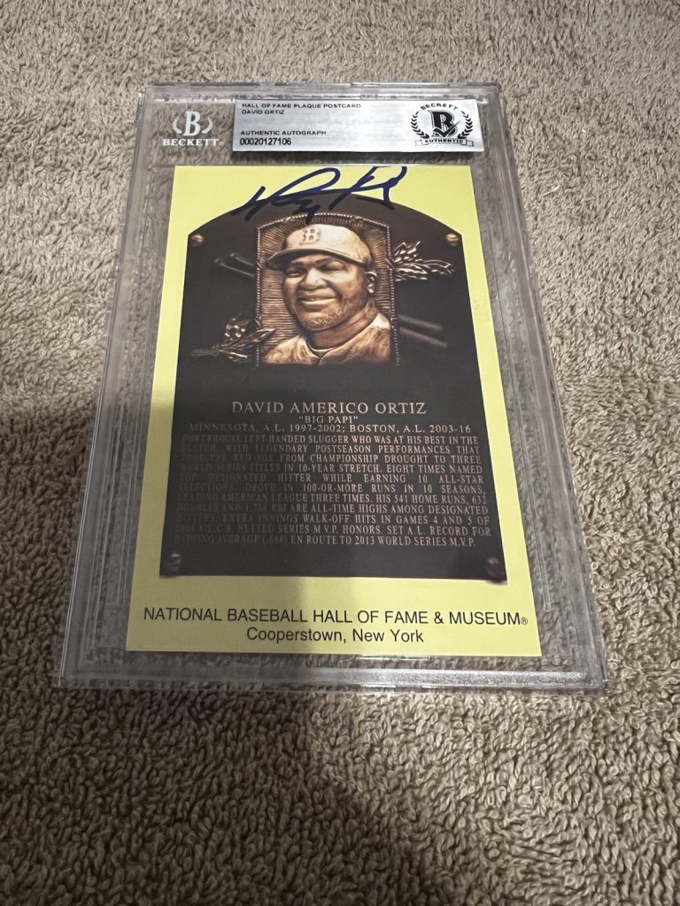 David Ortiz Signed Official MLB HOF Plaque Postcard Cancelled Beckett
