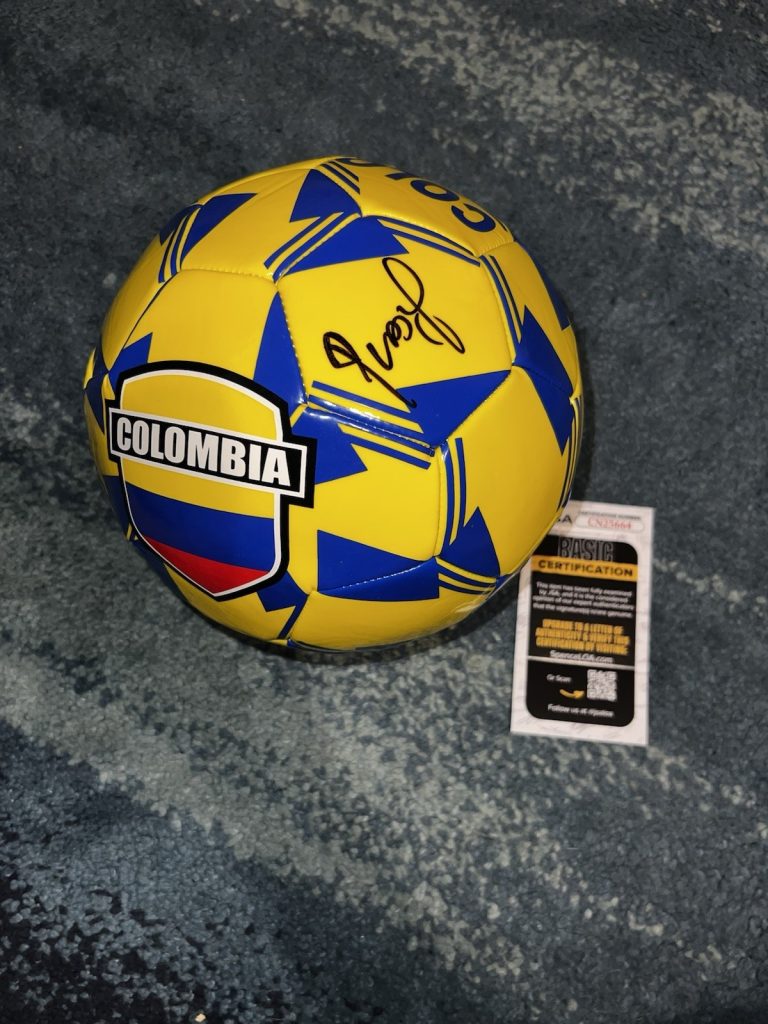 Pibe Carlos Valderrama Signed Official Columbia Soccer Ball Legend JSA Auth