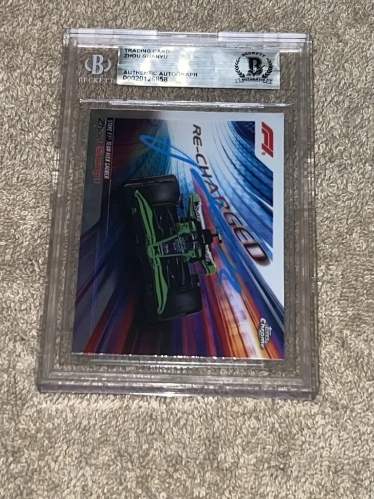 Zhou Guanyu Signed 2024 Topps Chrome Re-Charged Card Formula 1 Star Beckett