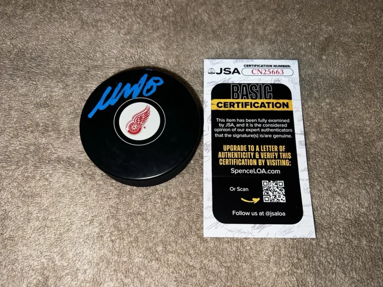 Moritz Seider Signed Official Detroit Redwings Hockey Puck JSA Auth
