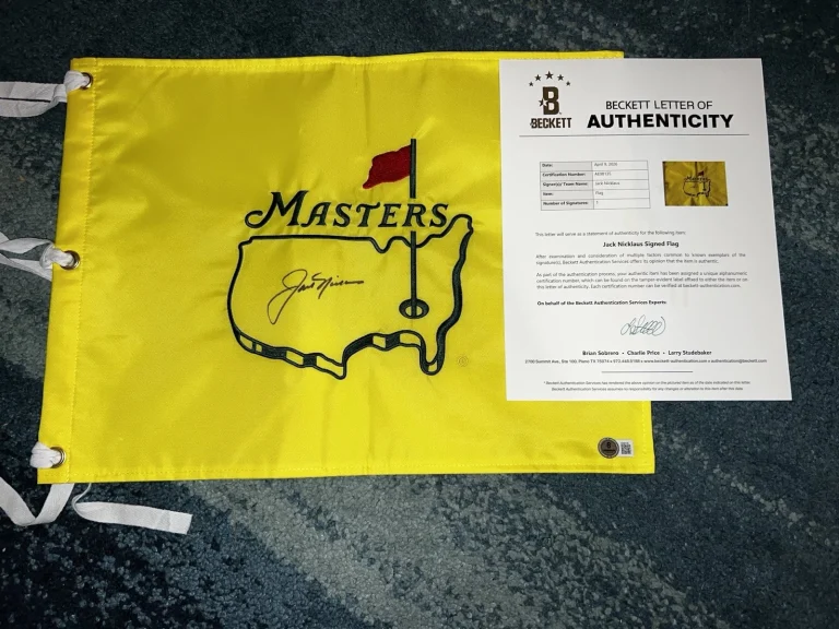 Jack Nicklaus Signed Undated Masters Flag 6x Masters Champ Legend Beckett #4