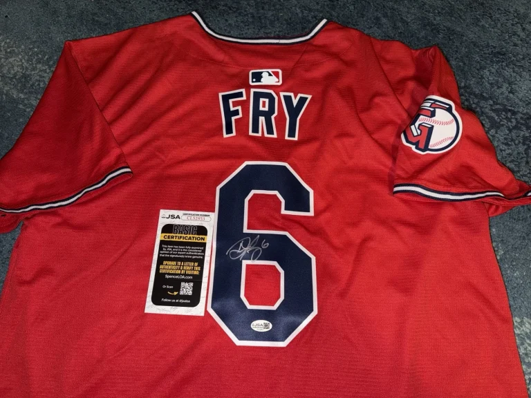 David Fry Signed Cleveland Guardians Jersey Superstar Slugger JSA Auth #2