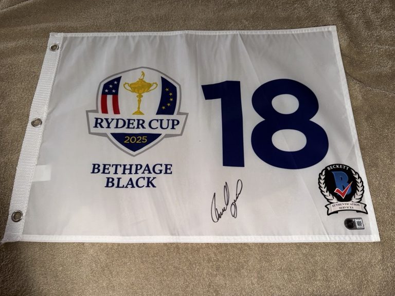 Rasmus Hojgaard Signed Official 2025 Ryder Cup Flag Champions Legend Beckett