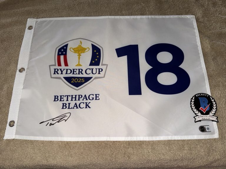 Tommy Fleetwood Signed Official 2025 Ryder Cup Flag Champions Legend Beckett #2