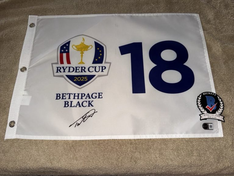 Tommy Fleetwood Signed Official 2025 Ryder Cup Flag Champions Legend Beckett #3