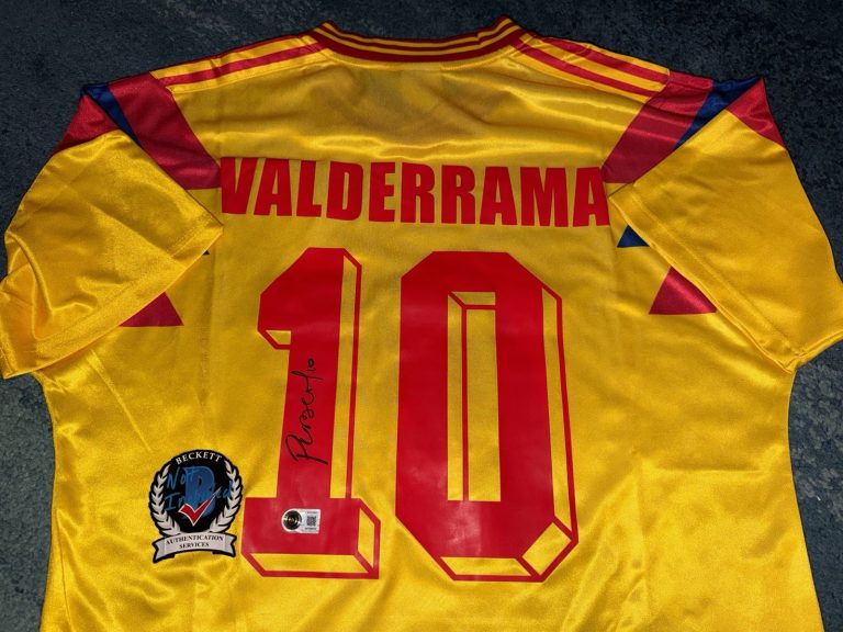 Pibe Carlos Valderrama Signed Columbia Soccer Jersey #10 Legendary WC Beckett #5