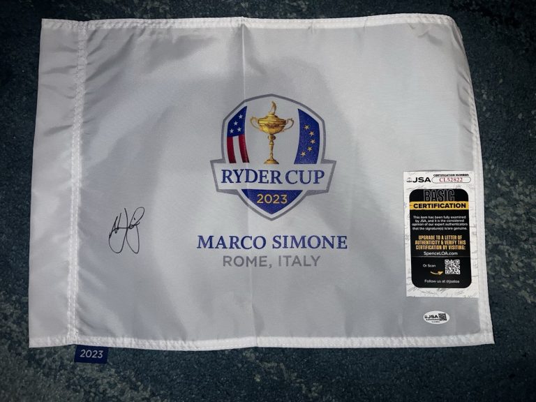 Nicolai Hojgaard Signed Official 2023 Ryder Cup Flag Marco Simone Champ JSA Auth