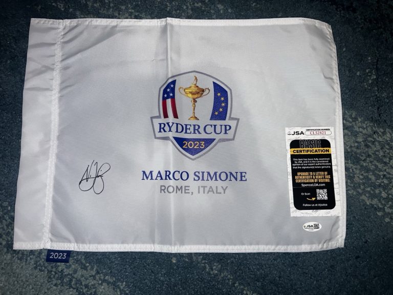 Nicolai Hojgaard Signed Official 2023 Ryder Cup Flag Marco Simone Champ JSA #2
