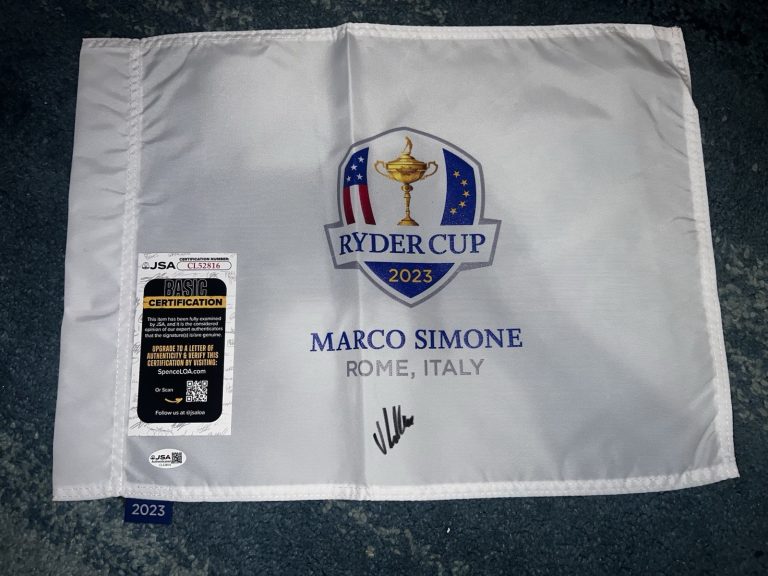 Viktor Hovland Signed Official 2023 Ryder Cup Flag Marco Simone Champ JSA Auth