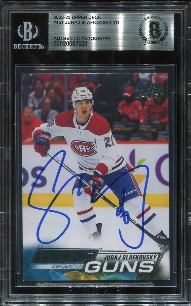 JURAJ SLAFKOVSKY signed auto 2022-23 UD YOUNG GUNS ROOKIE CARD RC YG BECKETT BAS