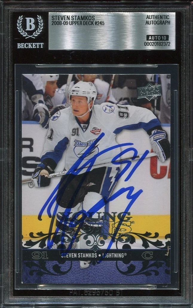 STEVEN STAMKOS signed auto 2008 UD YOUNG GUNS ROOKIE CARD RC YG BECKETT 10 BAS