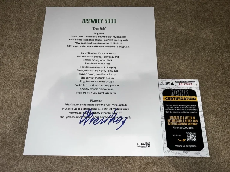 DrewKey 5000 Signed Croon Walk Lyric Sheet Music Legend JSA Auth