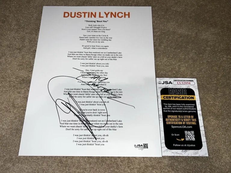 Dustin Lynch Signed Thinking ‘Bout You Lyric Sheet Country Music Legend JSA Auth