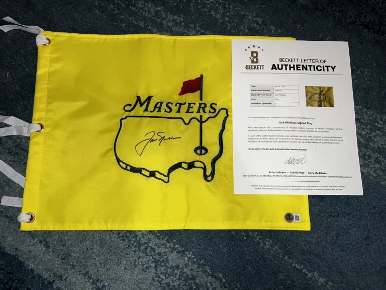 Jack Nicklaus Signed Undated Masters Flag 6x Masters Champ Legend Beckett #3