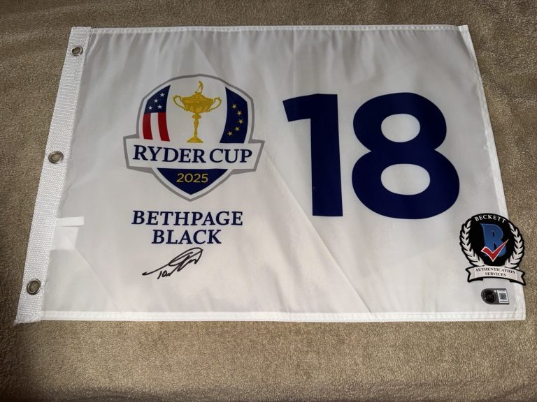 Tommy Fleetwood Signed Official 2025 Ryder Cup Flag Champions Legend Beckett