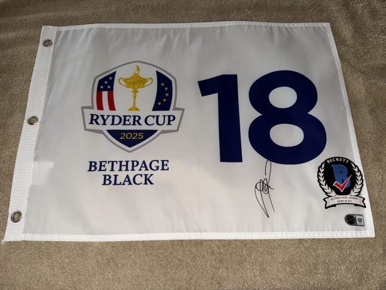 Justin Rose Signed Official 2025 Ryder Cup Flag Champions Legend Beckett