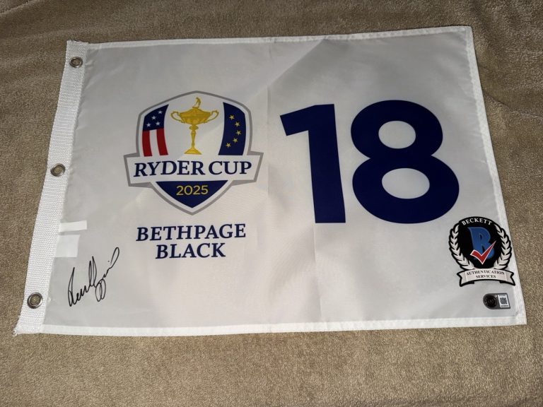 Rasmus Hojgaard Signed Official 2025 Ryder Cup Flag Champions Legend Beckett #2
