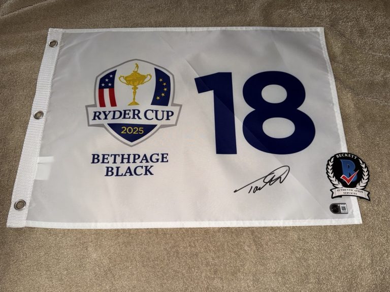 Tommy Fleetwood Signed Official 2025 Ryder Cup Flag Champions Legend Beckett #4