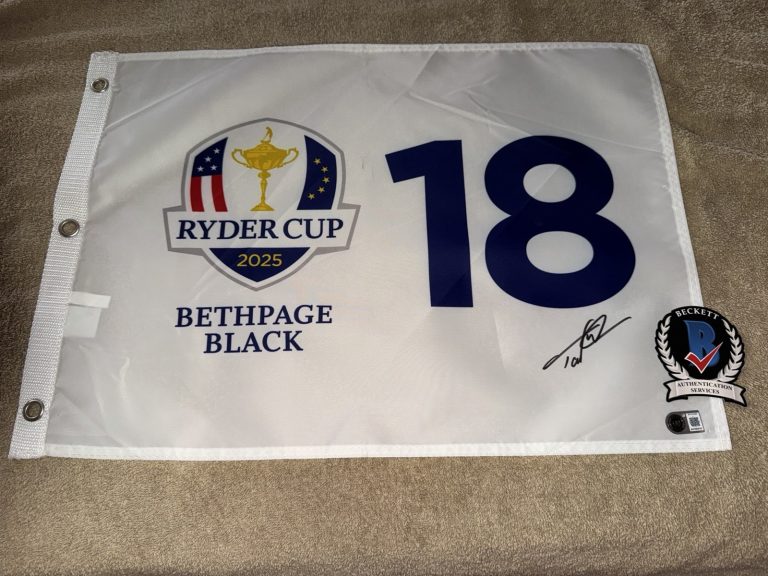 Tommy Fleetwood Signed Official 2025 Ryder Cup Flag Champions Legend Beckett #5