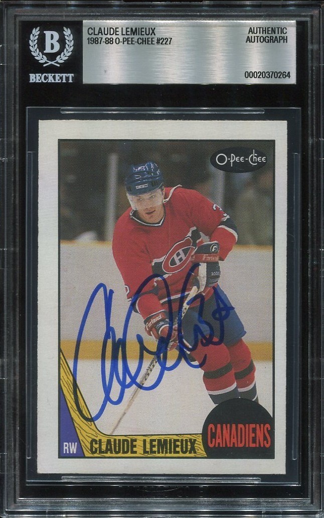 CLAUDE LEMIEUX signed autographed 1987 OPC ROOKIE CARD RC BECKETT (BAS)