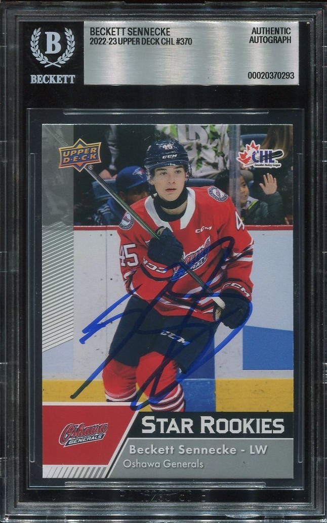 BECKETT SENNECKE signed auto 2022 UPPER DECK CHL ROOKIE CARD RC BECKETT (BAS)