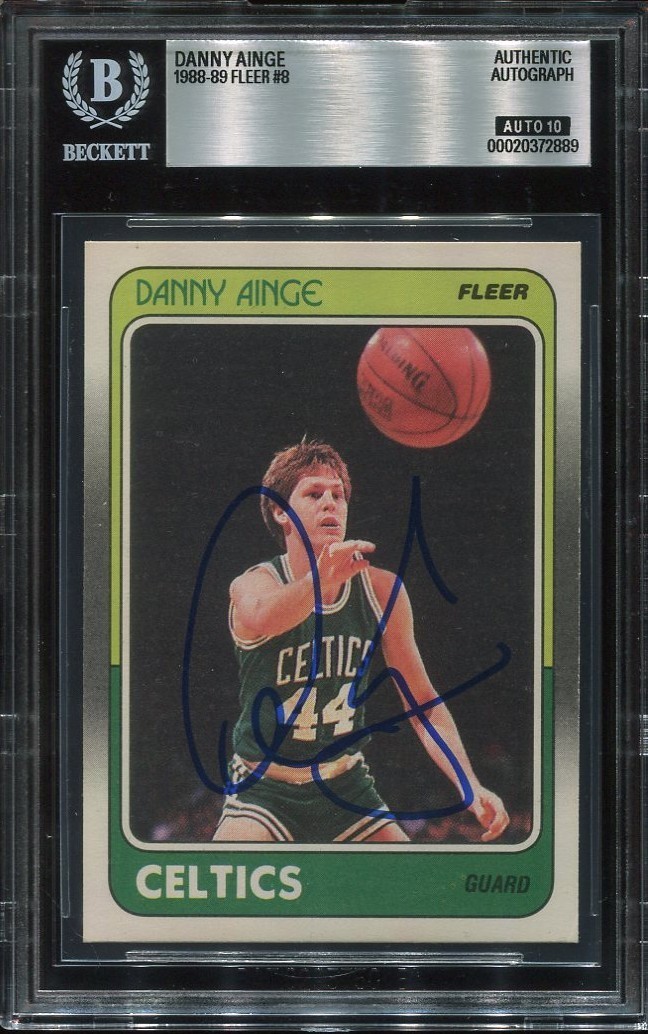 BOSTON CELTICS DANNY AINGE signed auto 1988 FLEER CARD BECKETT 10 (BAS) RARE