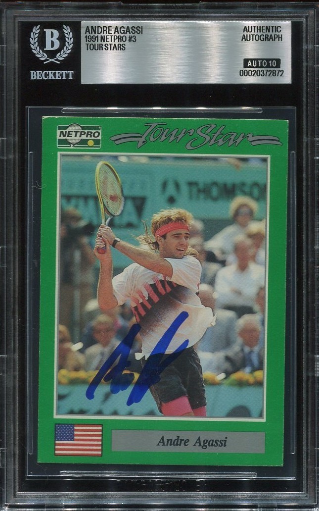 ANDRE AGASSI signed autographed 1991 NETPRO ROOKIE CARD RC BECKETT 10 (BAS)