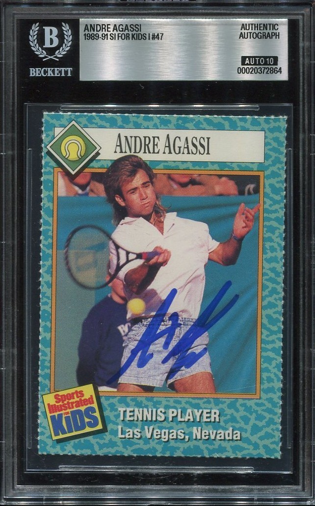 ANDRE AGASSI signed autographed 1989 SI FOR KIDS ROOKIE CARD RC BECKETT 10 (BAS)