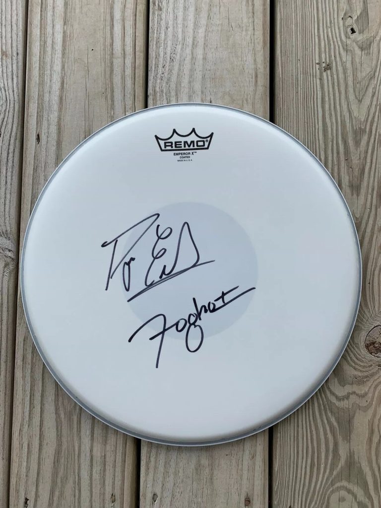 ROGER EARL SIGNED DRUMHEAD FOGHAT AUTOGRAPHED PROOF LEGEND W/ INSCRIPTION