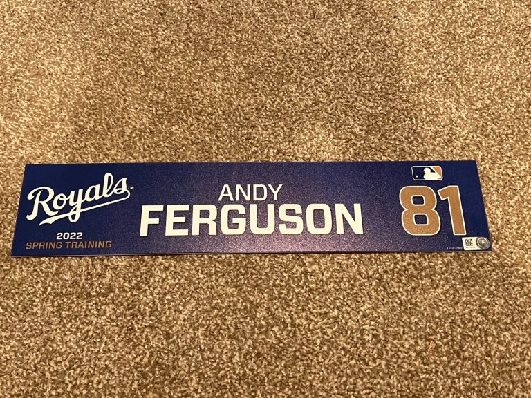 KANSAS CITY ROYALS GAME USED ? TEAM ISSUED BASEBALL NAMEPLATE ST ANDY FERGUSON