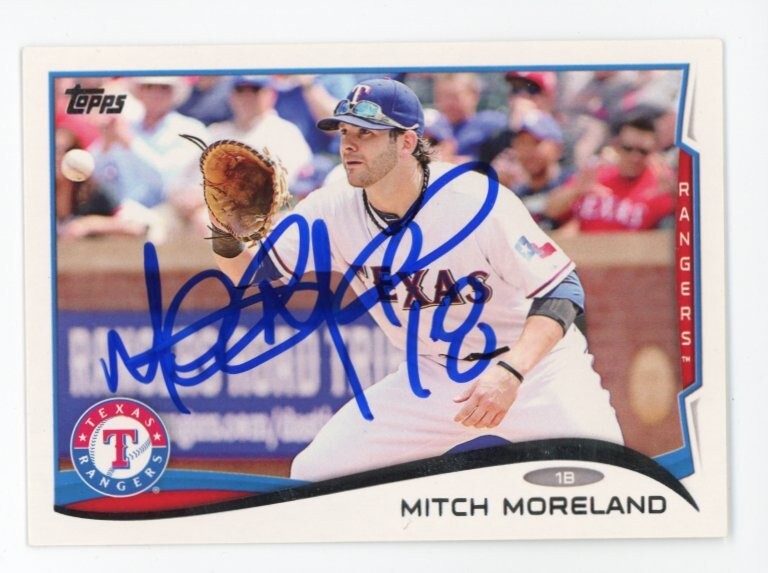 SIGNED BASEBALL CARD AUTO TOPPS 2014 MITCH MORELAND #94 TEXAS RANGERS