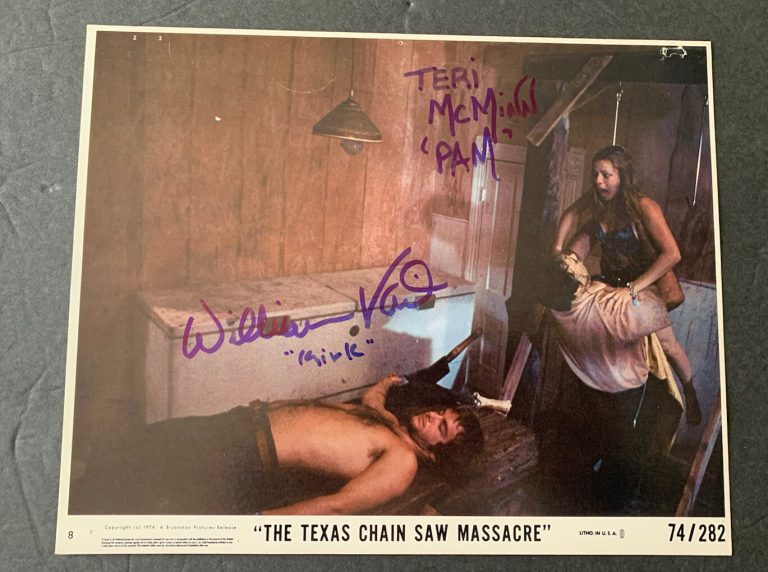 TEXAS CHAINSAW SIGNED BRYANSTON LOBBY CARD WILLIAM VAIL PROOF  TERI MCMINN RARE