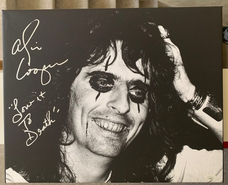 ALICE COOPER SIGNED CANVAS 16x20 PHOTO LOVE IT TO DEATH AUTOGRAPHED JSA COA