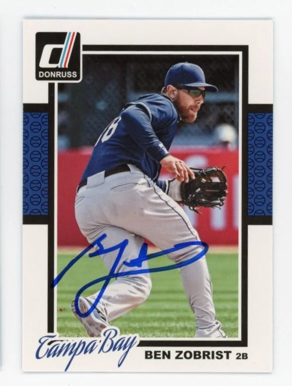 SIGNED BASEBALL CARD AUTO 2014 DONRUSS BEN ZOBRIST 2B TAMPA BAY RAYS #343