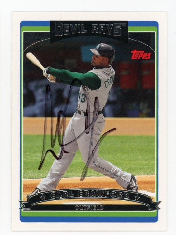 SIGNED BASEBALL CARD AUTO TOPPS 2006 CARL CRAWFORD TAMPA BAY DEVIL RAYS #5