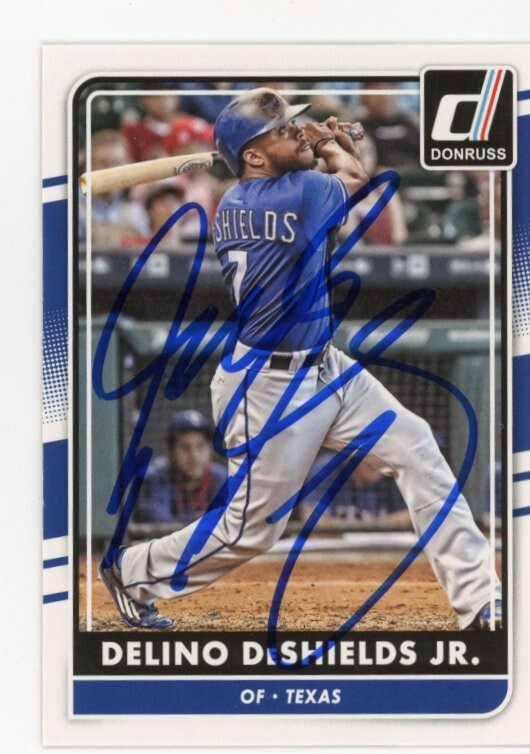 SIGNED BASEBALL CARD AUTO DONRUSS 2016 DELINO DESHIELDS JR TEXAS RANGERS #169