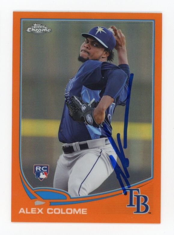 SIGNED BASEBALL CARD AUTO 2013 TOPPS CHROME ORANGE ALEX COLOME TAMPA BAY RAYS RC