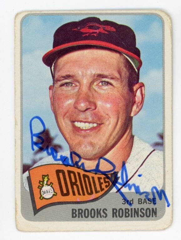 SIGNED BASEBALL CARD AUTO 1965 TOPPS BROOKS ROBINSON BALTIMORE ORIOLES #150