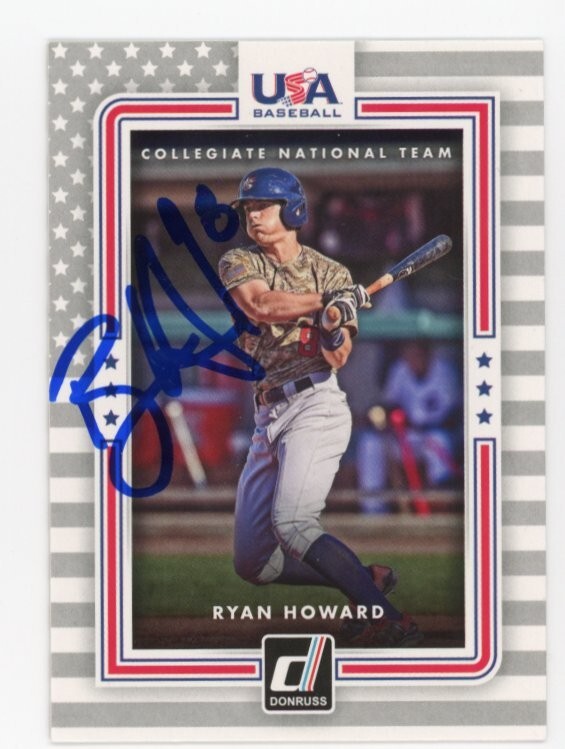 SIGNED BASEBALL CARD AUTO BOWMAN PANINI 2016 #7 RYAN HOWARD TEAM USA RC
