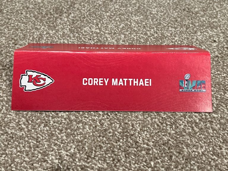 KANSAS CITY CHIEFS TEAM ISSUED SUPER BOWL LVII PAPER NAMEPLATE COREY MATTHAEI