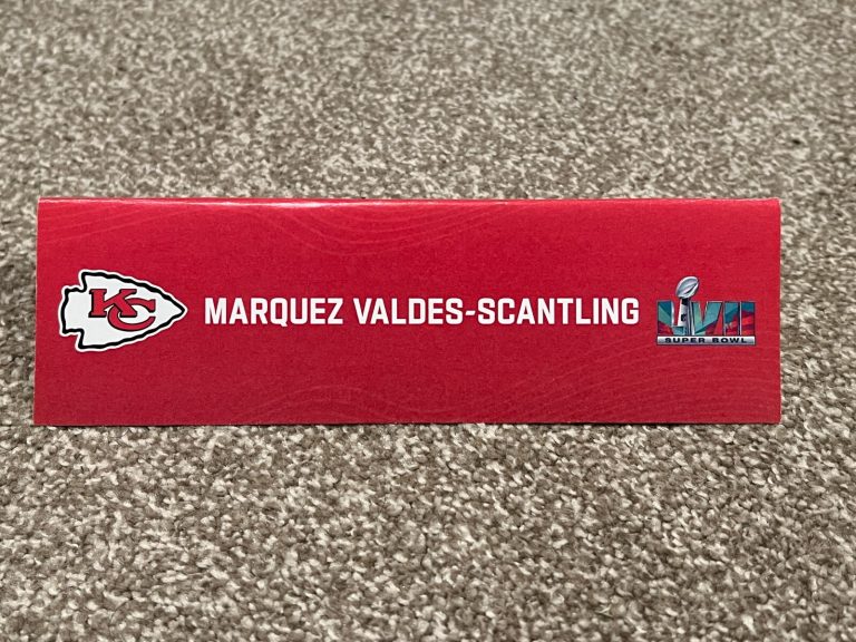 KANSAS CITY CHIEFS ISSUED SUPER BOWL PAPER NAMEPLATE MARQUEZ VALDES-SCANTLING