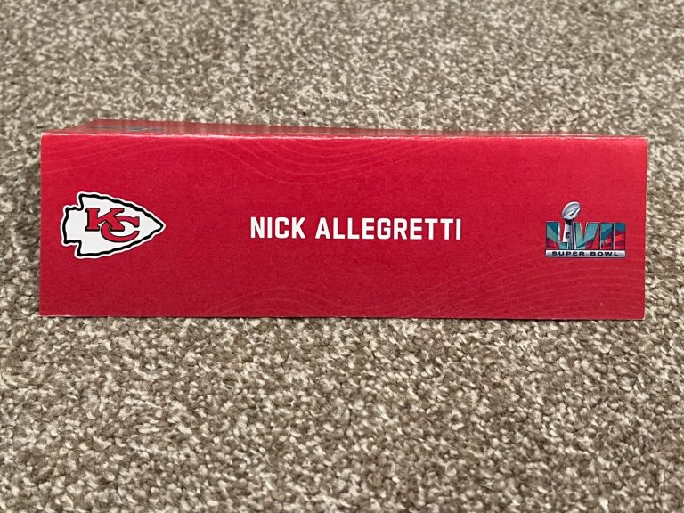 KANSAS CITY CHIEFS TEAM ISSUED SUPER BOWL LVII PAPER NAMEPLATE NICK ALLEGRETTI