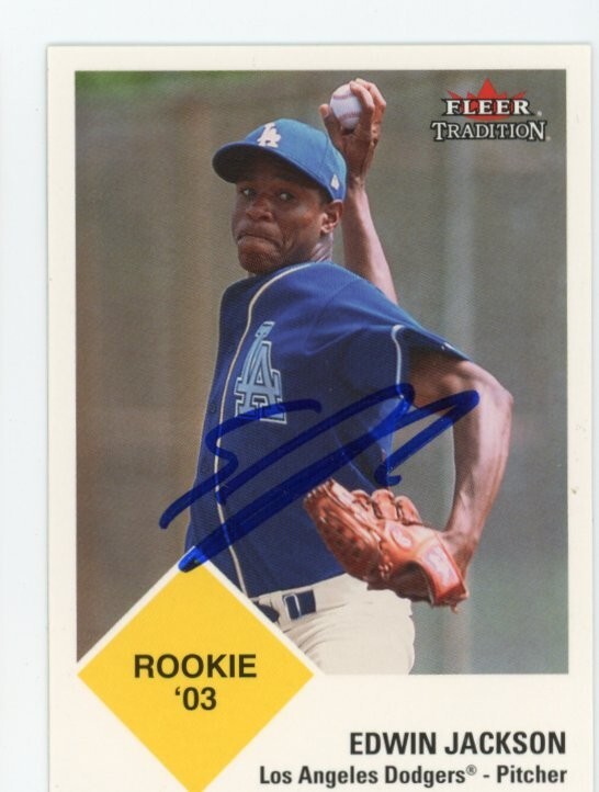SIGNED BASEBALL CARD AUTO FLEER 2003 FLEER TRADITION EDWIN JACKSON DODGERS #U288