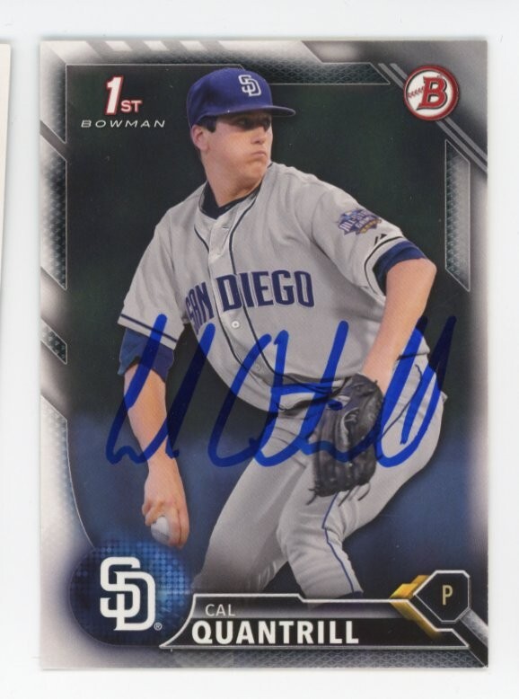 SIGNED BASEBALL CARD AUTO BOWMAN 2016 CAL QUANTRILL #20 SAN DIEGO PADRES RC