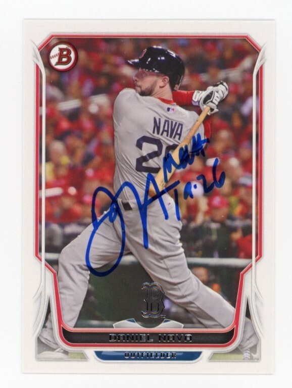 SIGNED BASEBALL CARD AUTO BOWMAN 2014 DANIEL NAVA BOSTON RED SOX #95