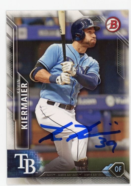 SIGNED BASEBALL CARD AUTO BOWMAN 2016 KEVIN KIERMAIER TAMPA BAY RAYS #86