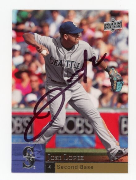SIGNED BASEBALL CARD AUTO UPPER DECK UD 2009 JOSE LOPEZ SEATTLE MARINERS #341