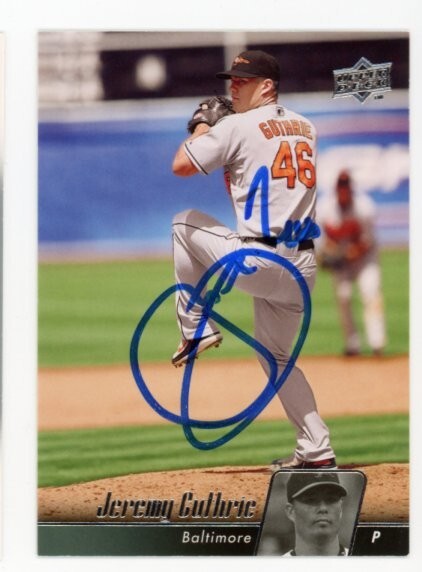 SIGNED BASEBALL CARD AUTO UPPER DECK UD 2010 JEREMY GUTHRIE BALTIMORE ORIOLES 89