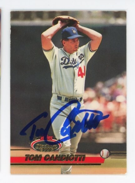 SIGNED BASEBALL CARD AUTO TOPPS STADIUM CLUB 1993 TOM CANDIOTTI DODGERS #325